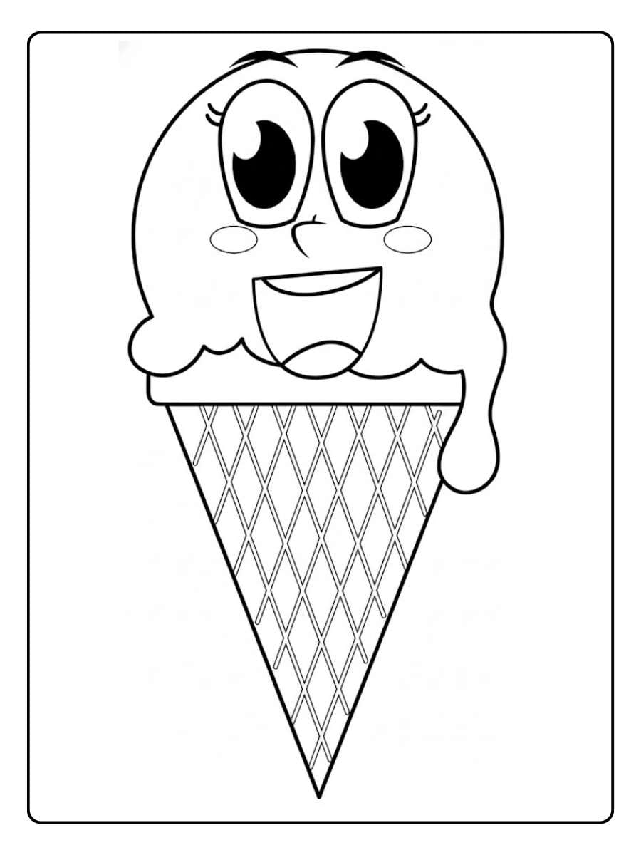 Ice cream coloring pages happy ice cream face