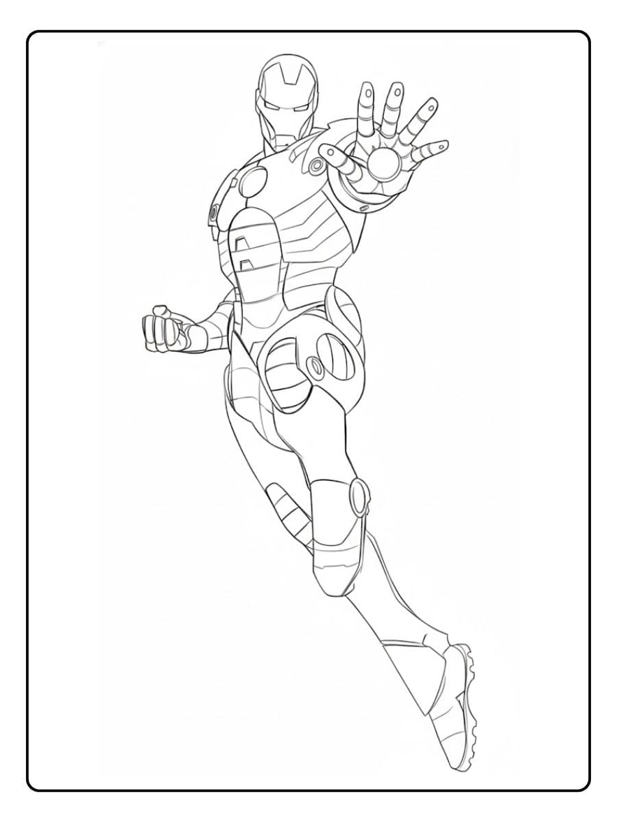 Iron Man Flying Pose Simple Marvel Coloring Pages for Kids