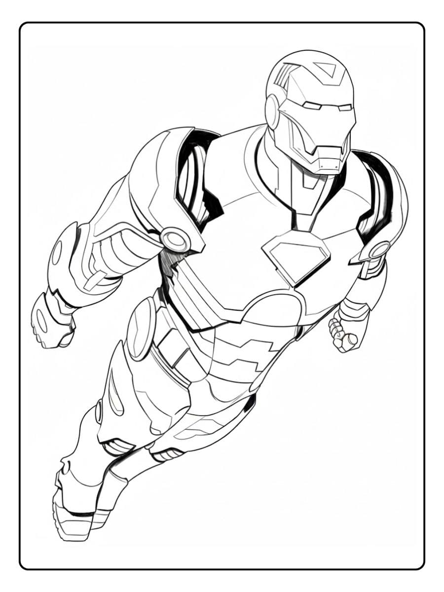 Iron Man Flying Simple Outline Marvel Coloring Pages