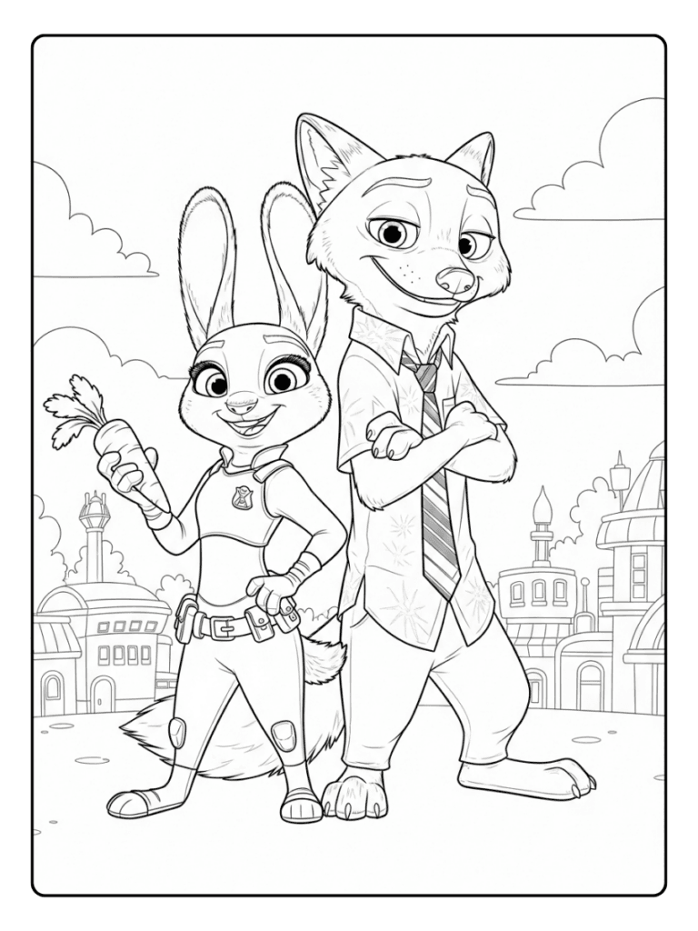Judy and Nick Duo Zootopia Coloring Pages
