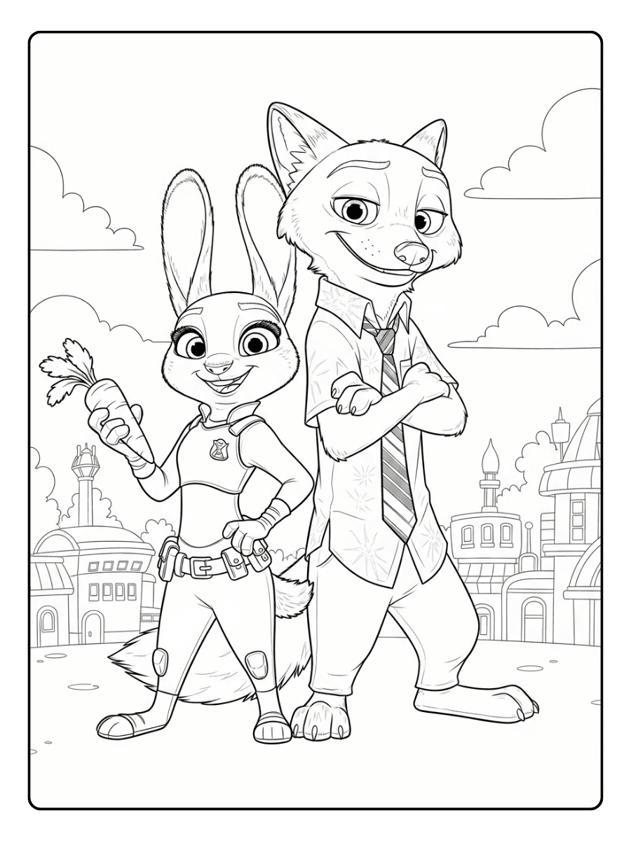 Judy and Nick Duo Zootopia Coloring Pages