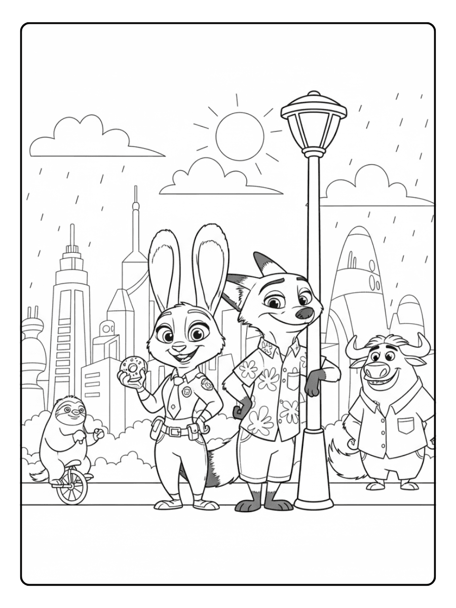Judy and Nick Police Partners – Zootopia Coloring Pages