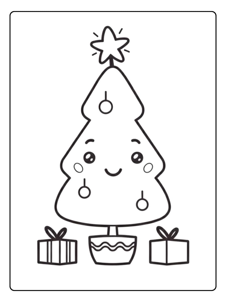 Kawaii Reindeer Sitting on a Polka Dot Gift cute coloring pages christmas