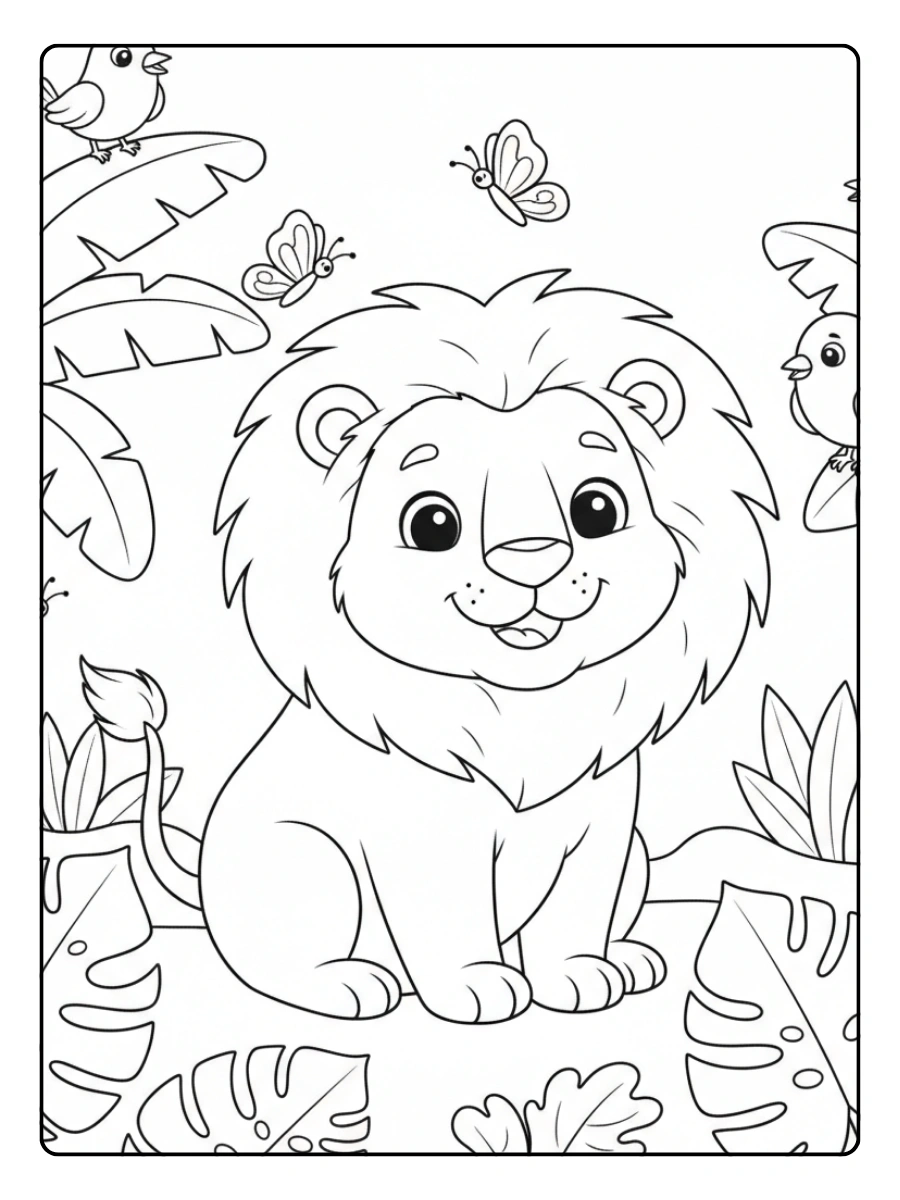 Lion Coloring Pages – Cute Jungle Lion