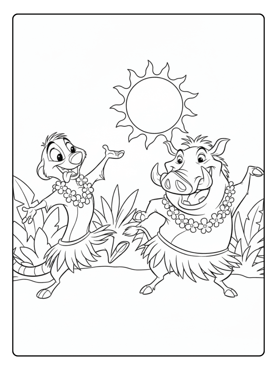 Lion King Coloring Pages – Timon Pumbaa Dancing