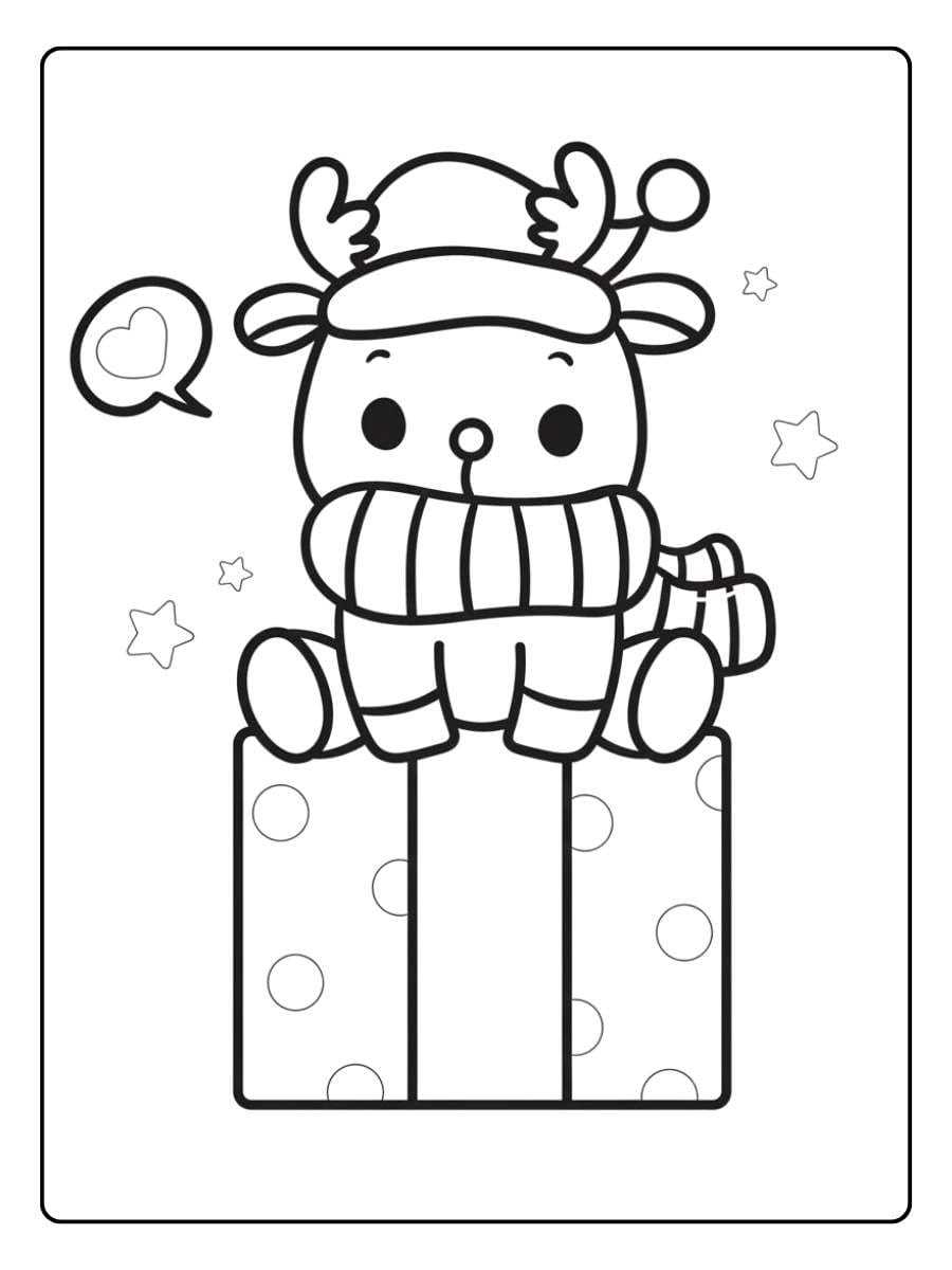 Lovely Little Reindeer Gift Coloring Template cute coloring pages christmas