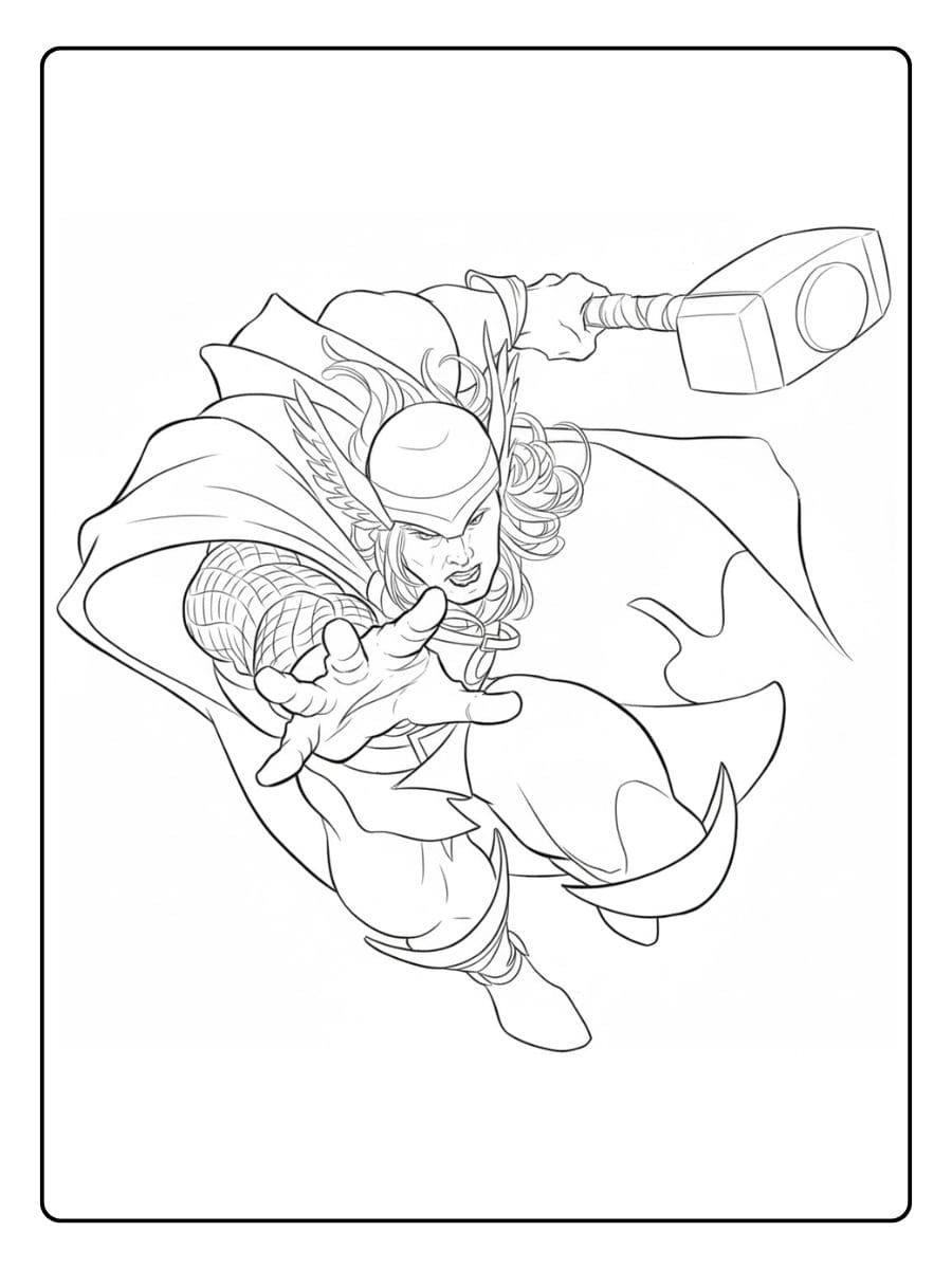 Marvel s Thor with Mjolnir Coloring Pages for Kids and Adults