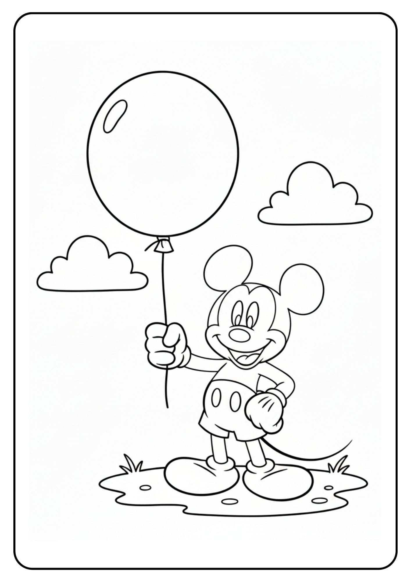 Mickey Mouse Coloring Page With Balloon