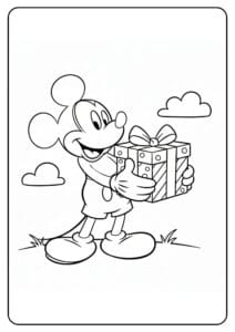 Mickey Mouse Coloring Page With Gift