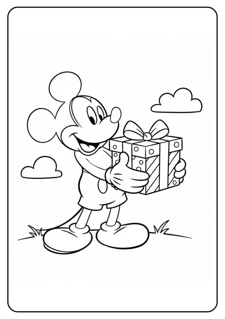 Mickey Mouse Coloring Page With Gift
