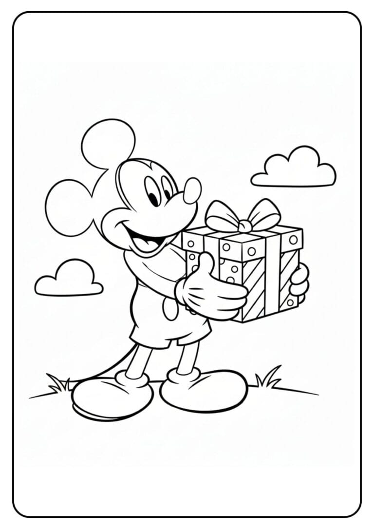 Mickey Mouse Coloring Page With Gift