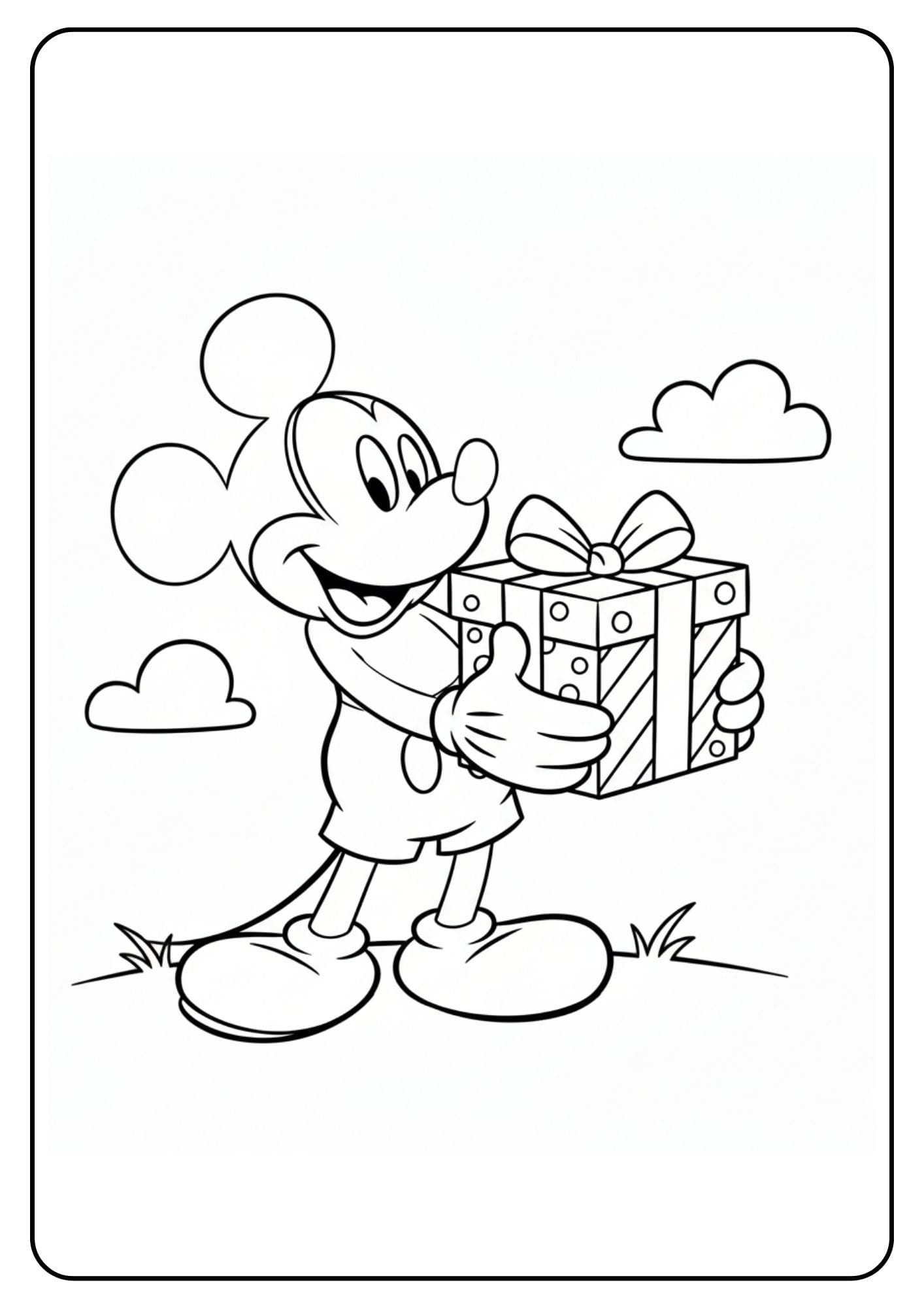Mickey Mouse Coloring Page With Gift