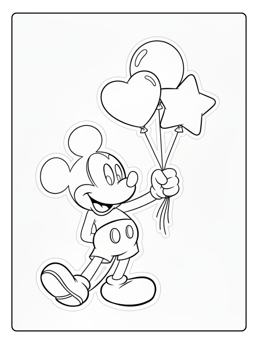 Mickey Mouse Coloring Pages – Mickey Mouse with Balloons