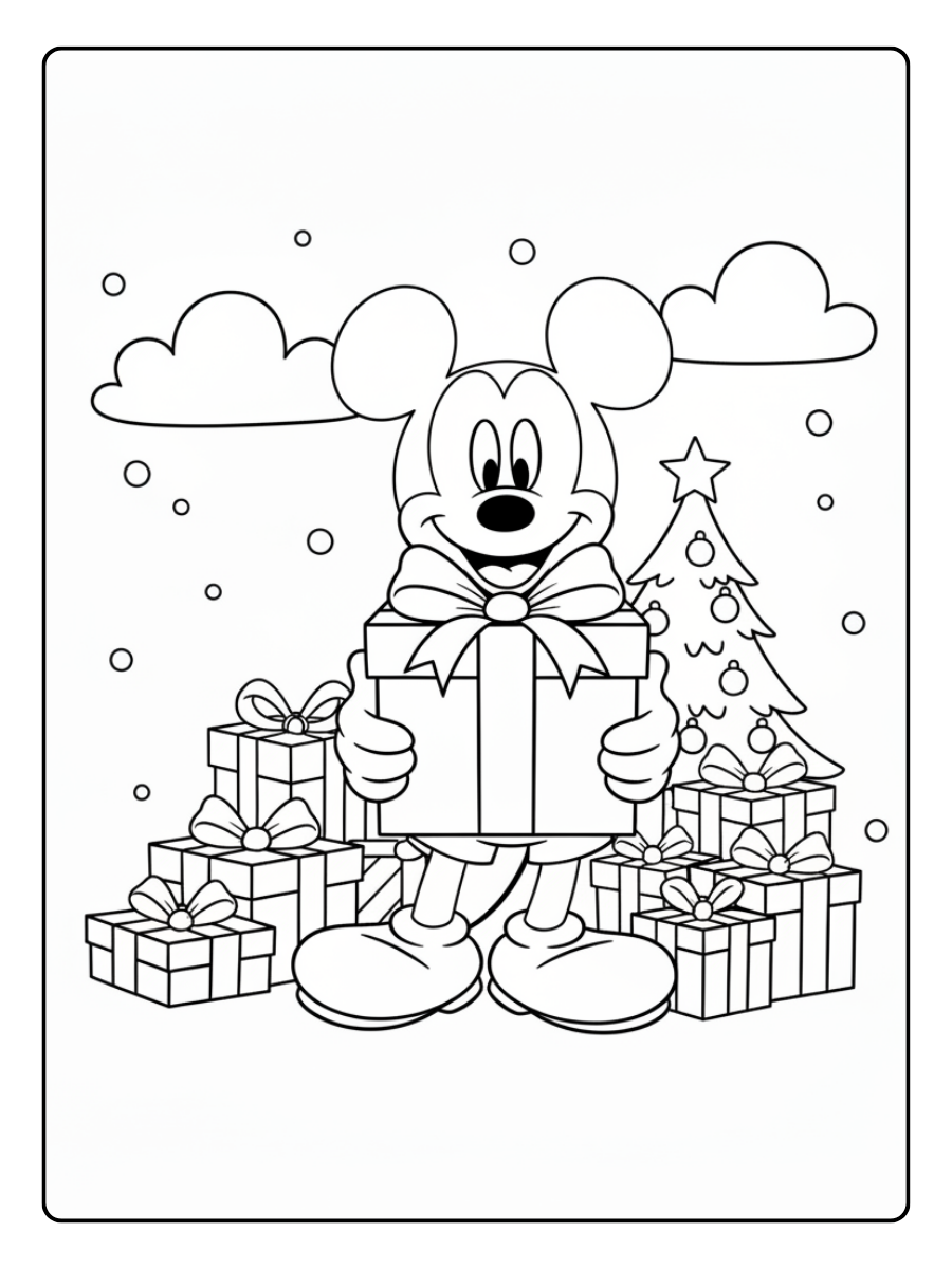 Mickey Mouse Coloring Pages – Mickey Mouse with Gift