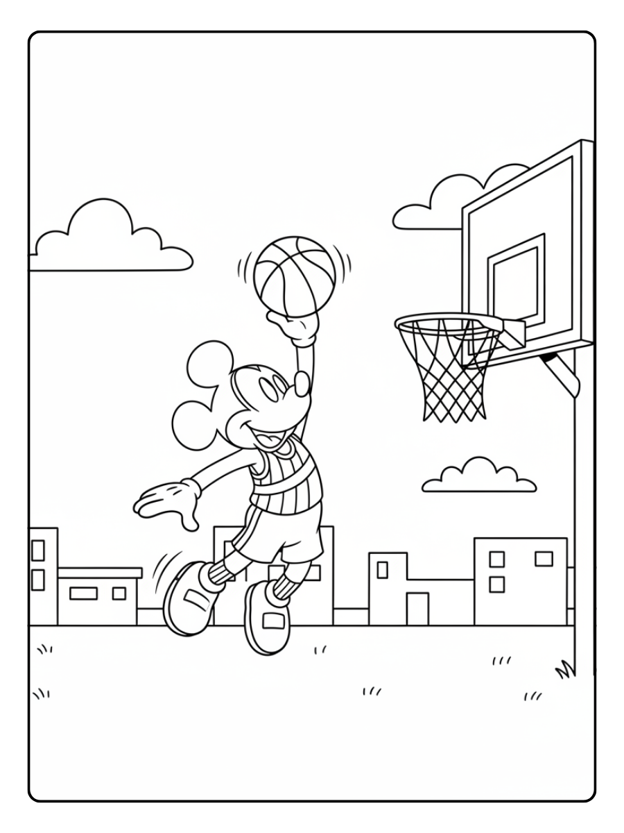 Mickey Mouse Coloring Pages – Mickey Plays Basketball