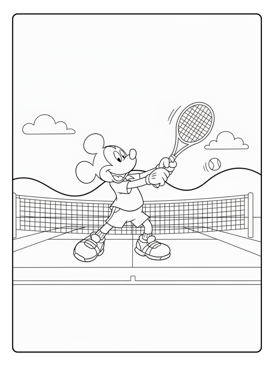 Mickey Mouse Coloring Pages – Mickey Plays Tennis