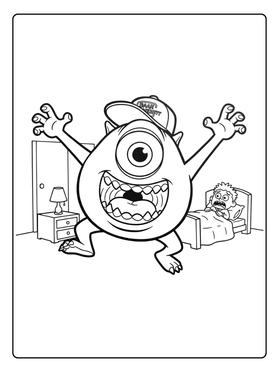 Mike Wazowski Coloring Pages – Mike Scaring Scene