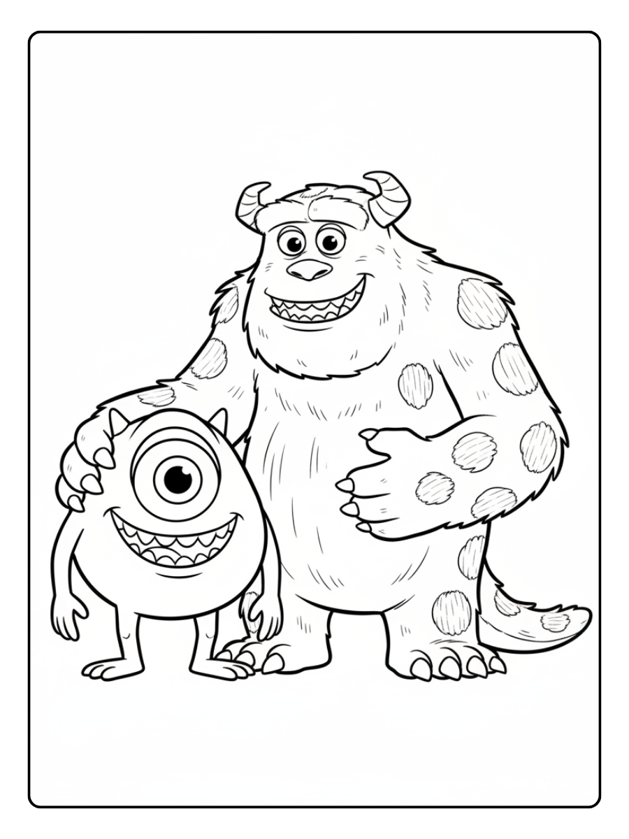Mike Wazowski Coloring Pages – Mike with Sulley