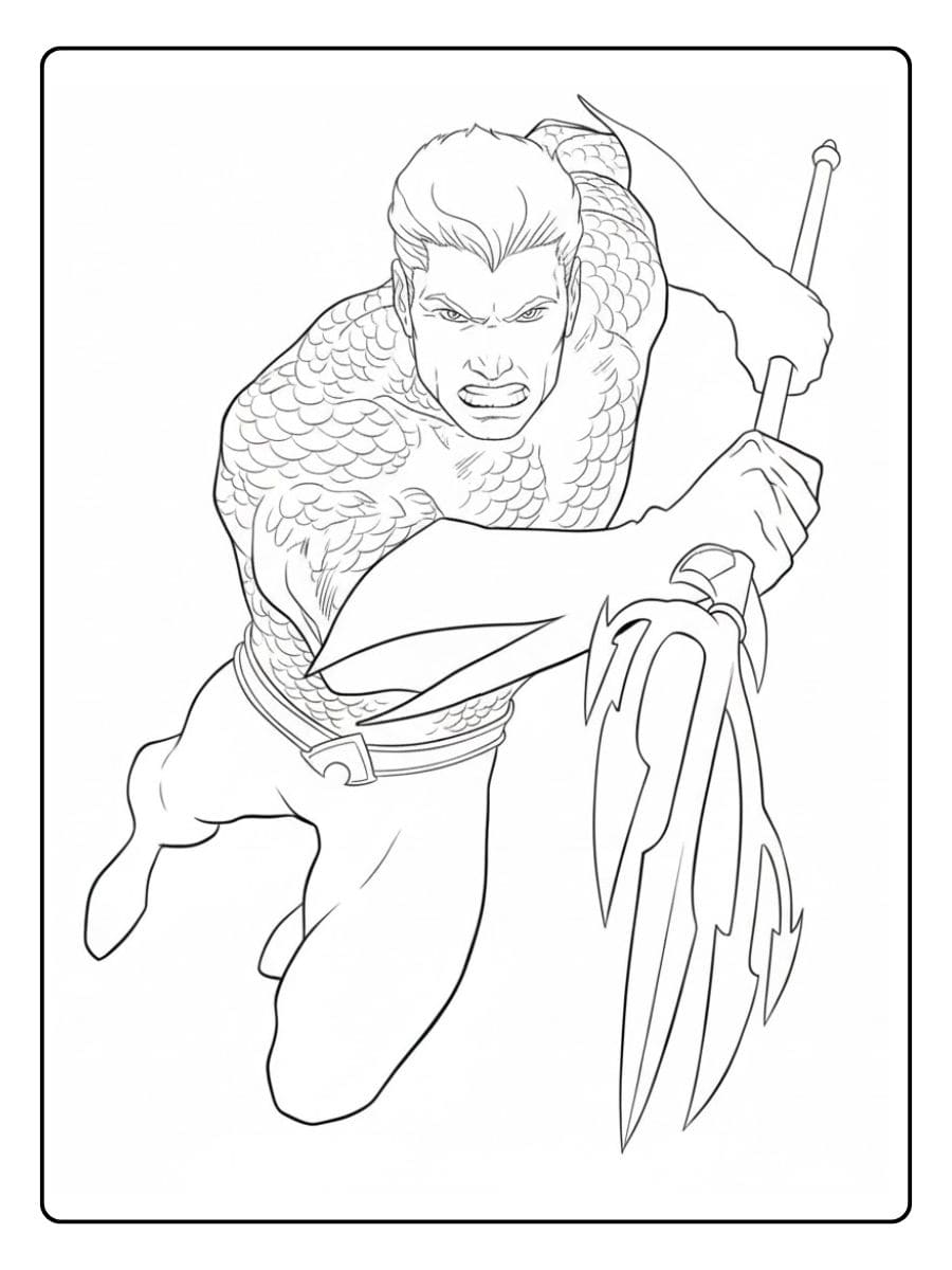 Minimalist Aquaman Trident Pose Coloring Page