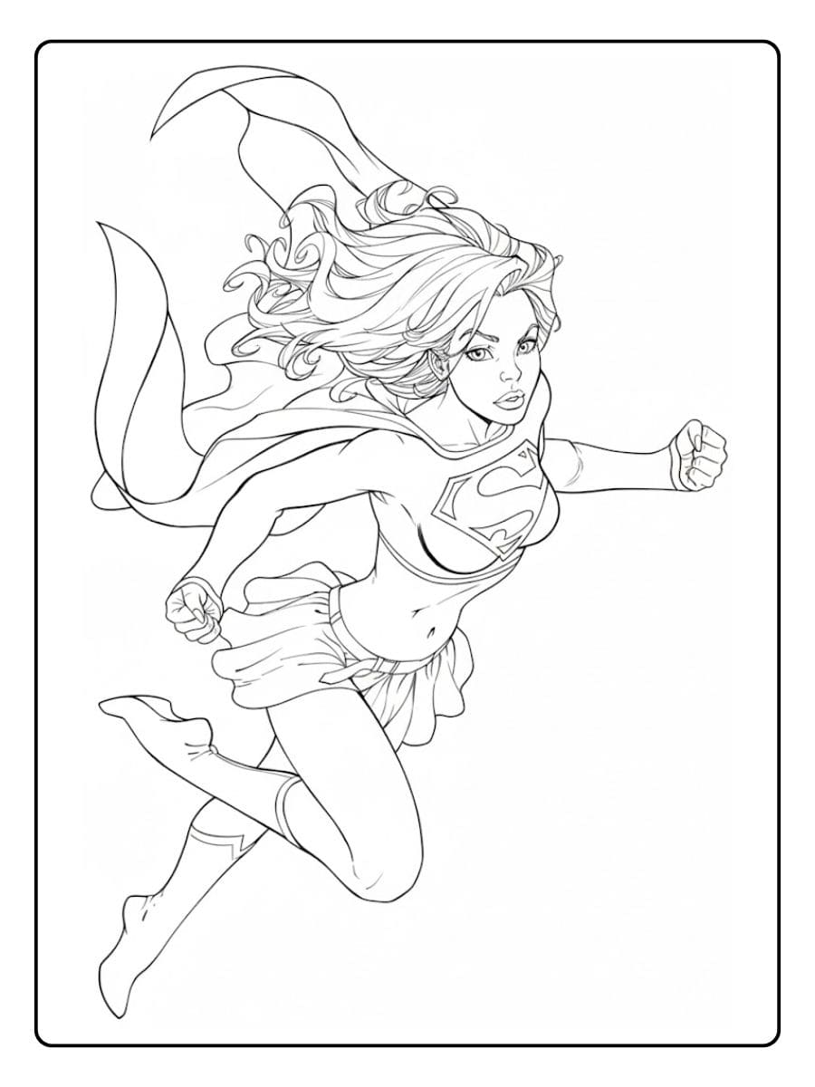 Minimalist Supergirl Action Pose Coloring Pages