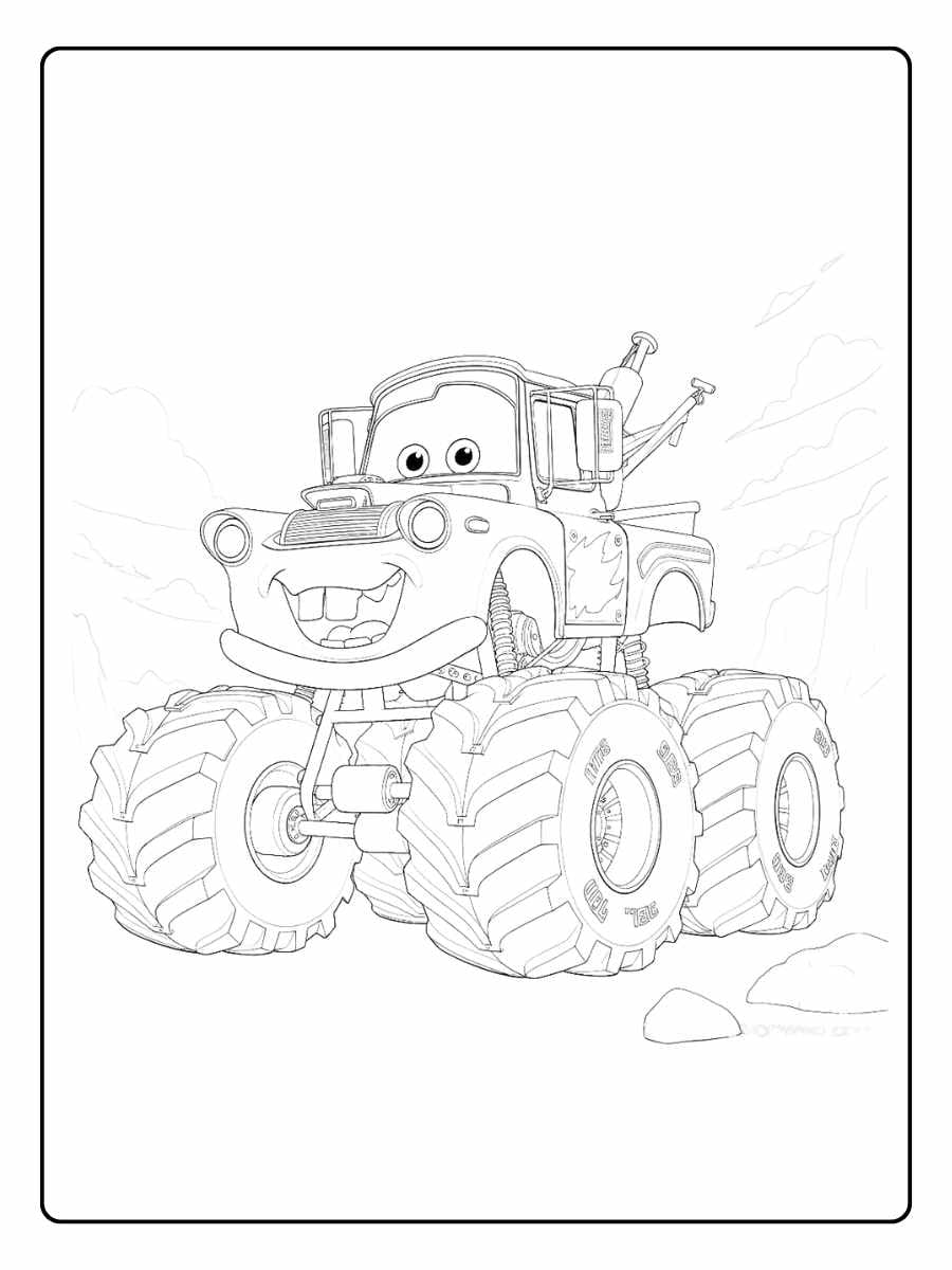 Monster truck coloring pages cartoon monster truck driving on rocky terrain