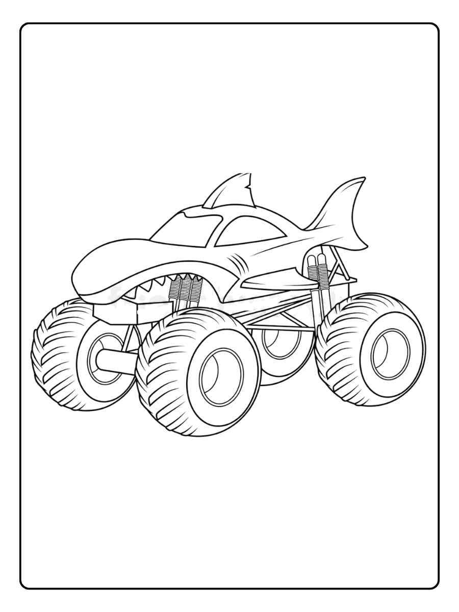 Monster truck coloring pages monster truck with shark fin design