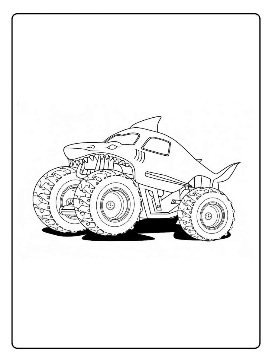 Monster truck coloring pages monster truck with shark style body