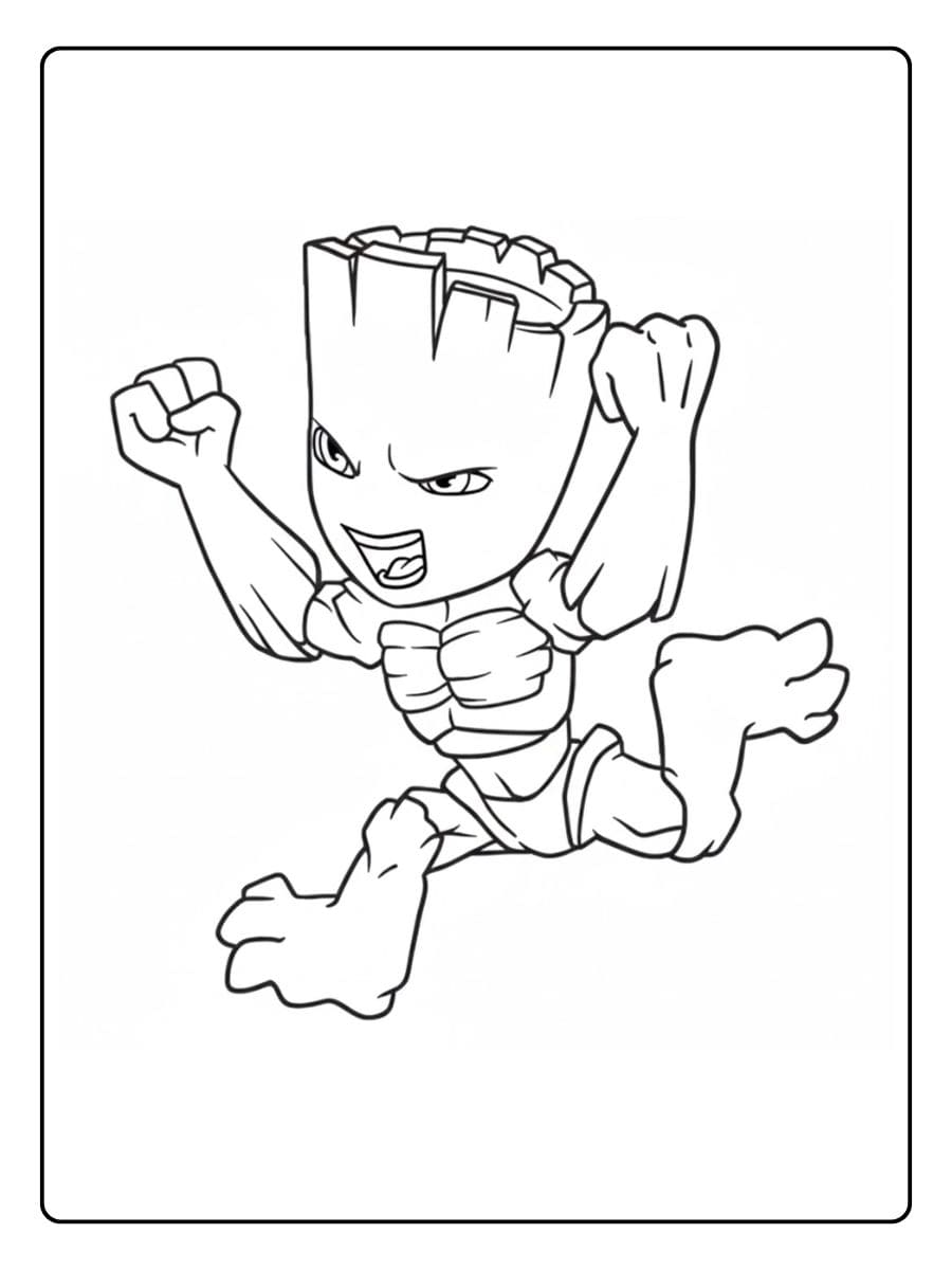 Muscular Groot Running Line Art for Coloring Pages