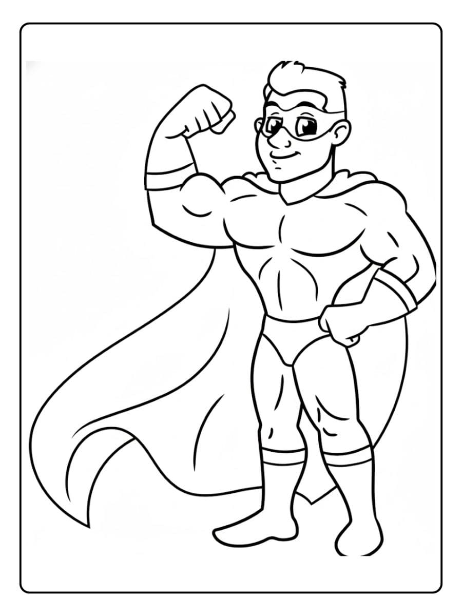 Muscular Superhero Coloring Page Line Art Only