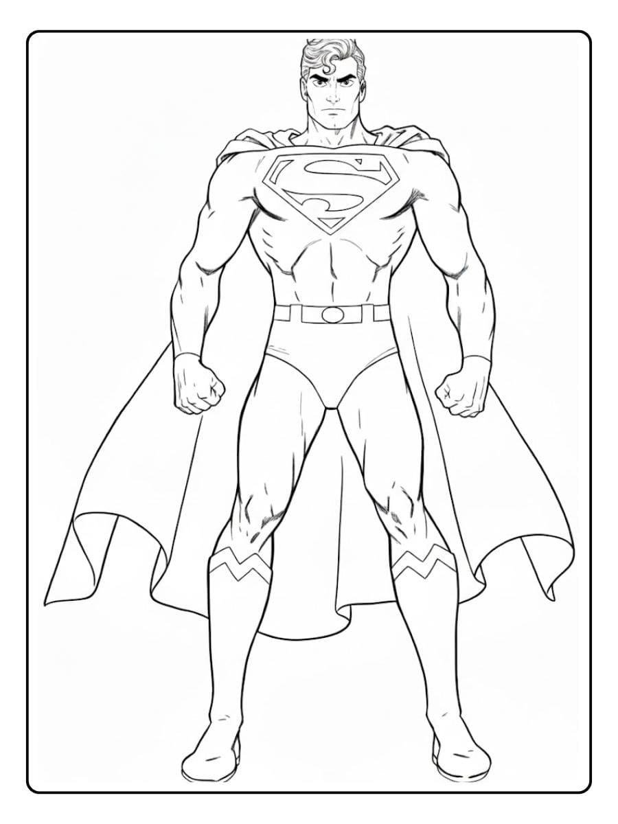 Muscular Superman Coloring Pages Outline for Kids