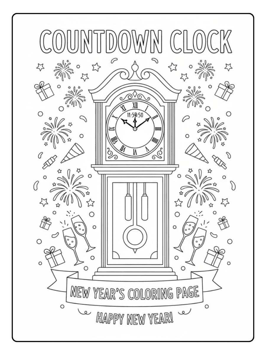 New Year Coloring Pages – Countdown Clock