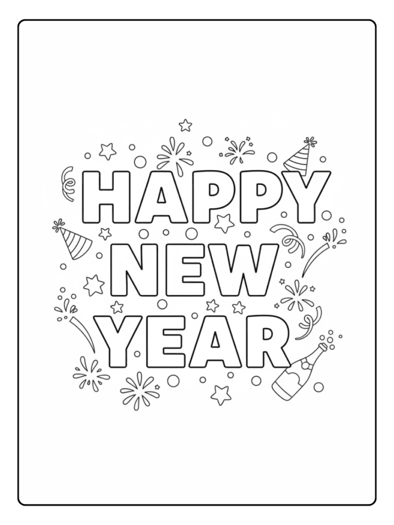 New Year Coloring Pages – Happy New Year Lettering