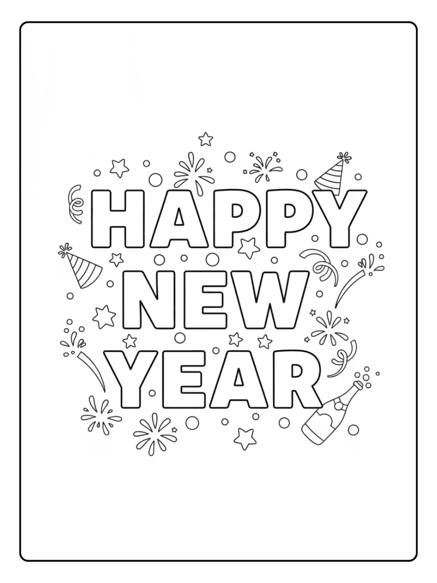 New Year Coloring Pages – Happy New Year Lettering