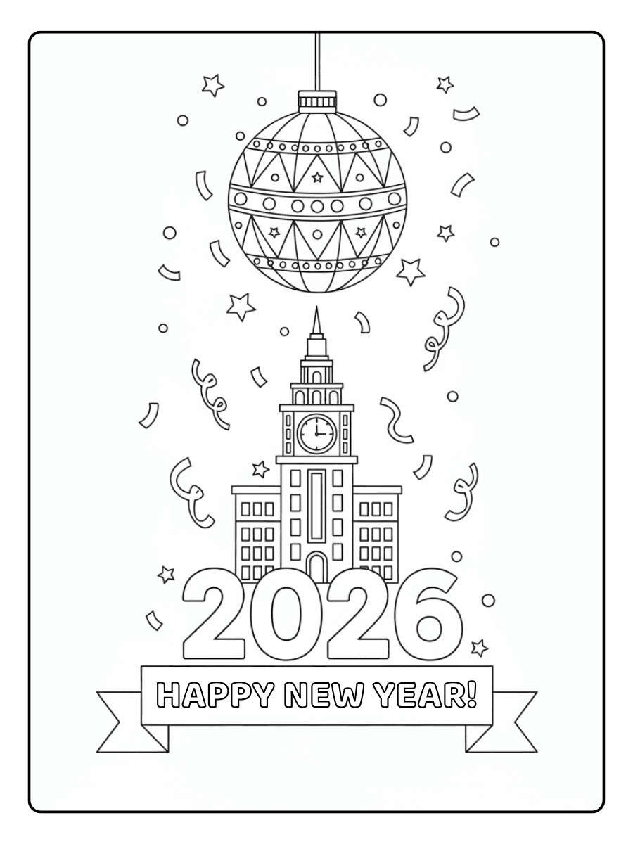 New Year Coloring Pages – New Year Ball Drop