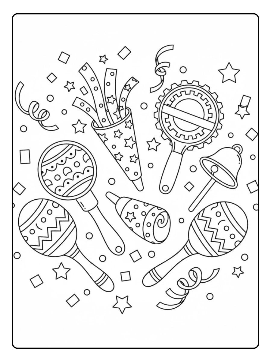 New Year Coloring Pages – New Year Noise Makers