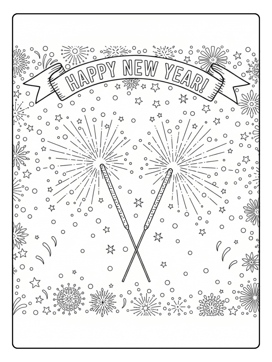 New Year Coloring Pages – New Year Sparkles