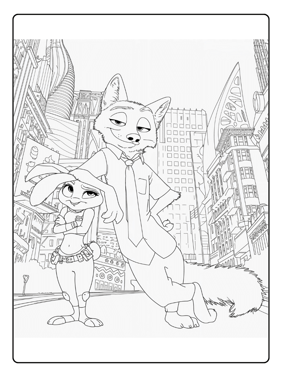 Nick Duo and Judy Zootopia Coloring Pages