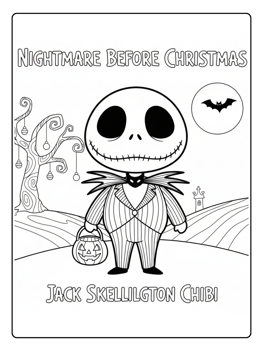 Nightmare Before Christmas Coloring Pages – Jack Skellington Chibi Style