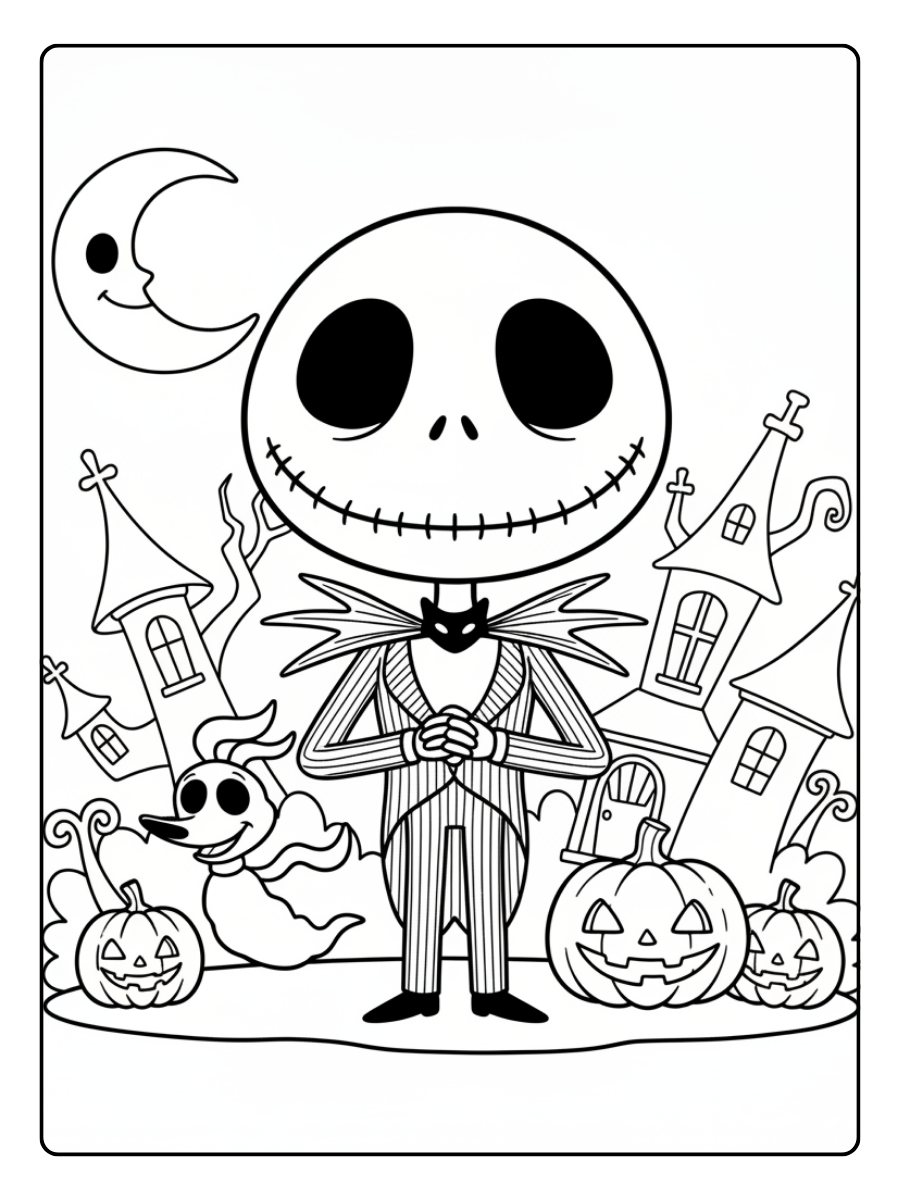 Nightmare Before Christmas Coloring Pages – Jack Skellington Cute Style