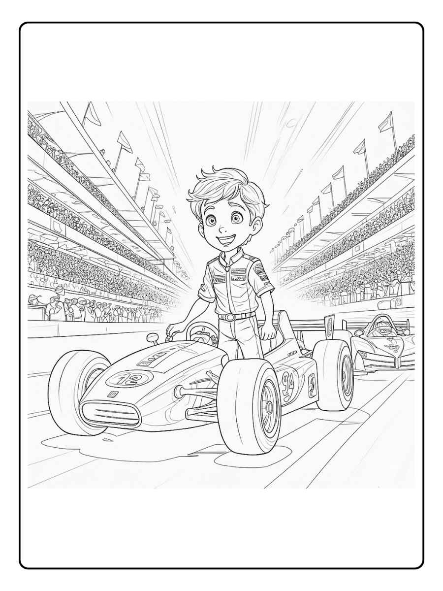 Numbered Racing Car Race Car Coloring Page