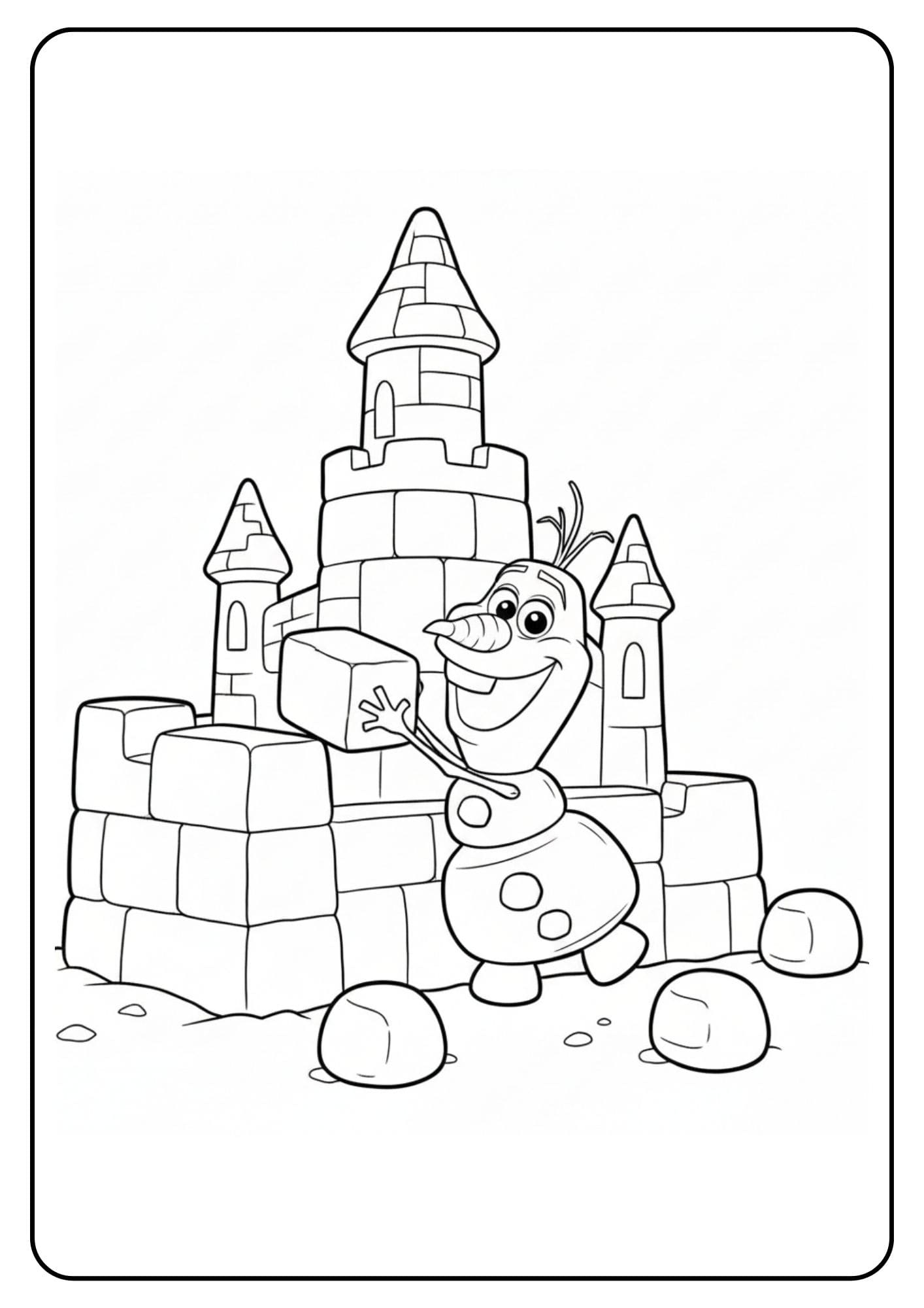 Olaf Coloring Page Building Snow Castle