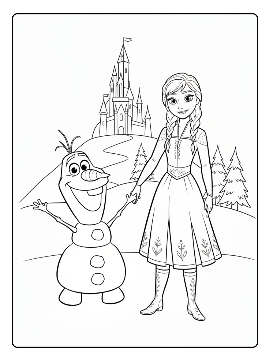 Olaf Coloring Pages – Olaf with Anna