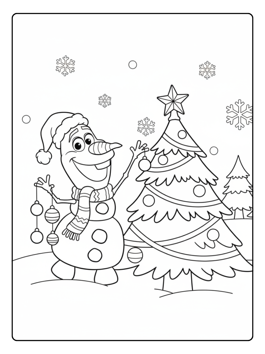 Olaf Coloring Pages – Olaf with Christmas Tree