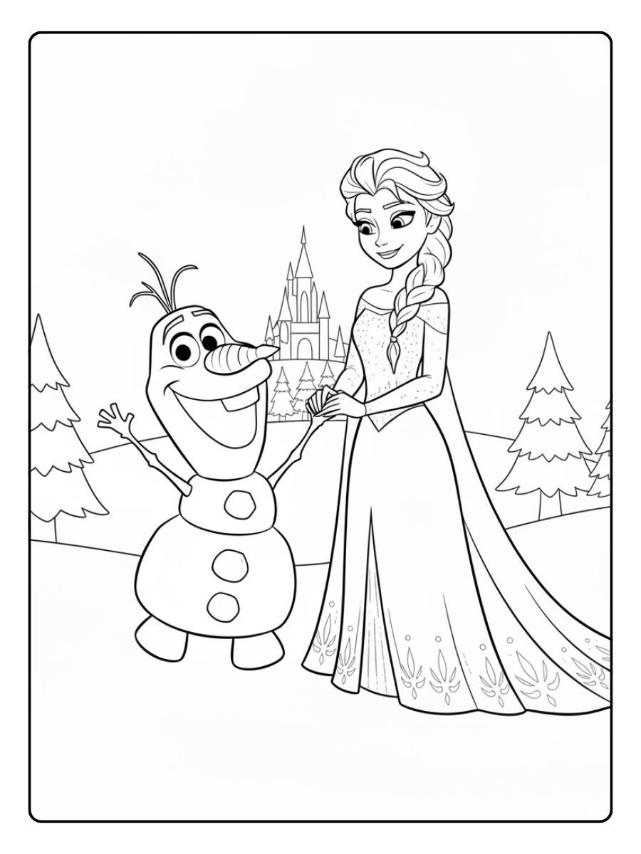 Olaf Coloring Pages – Olaf with Elsa