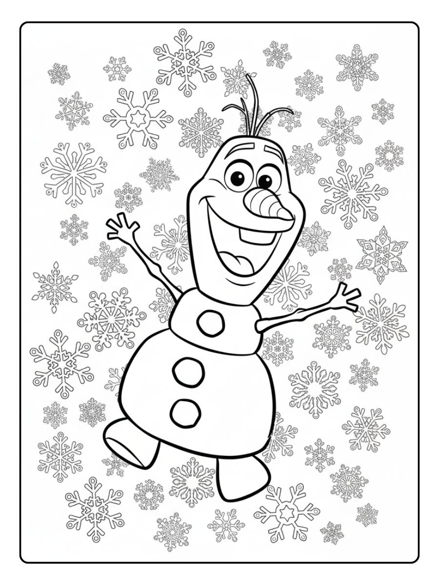 Olaf Coloring Pages – Olaf with Snowflakes