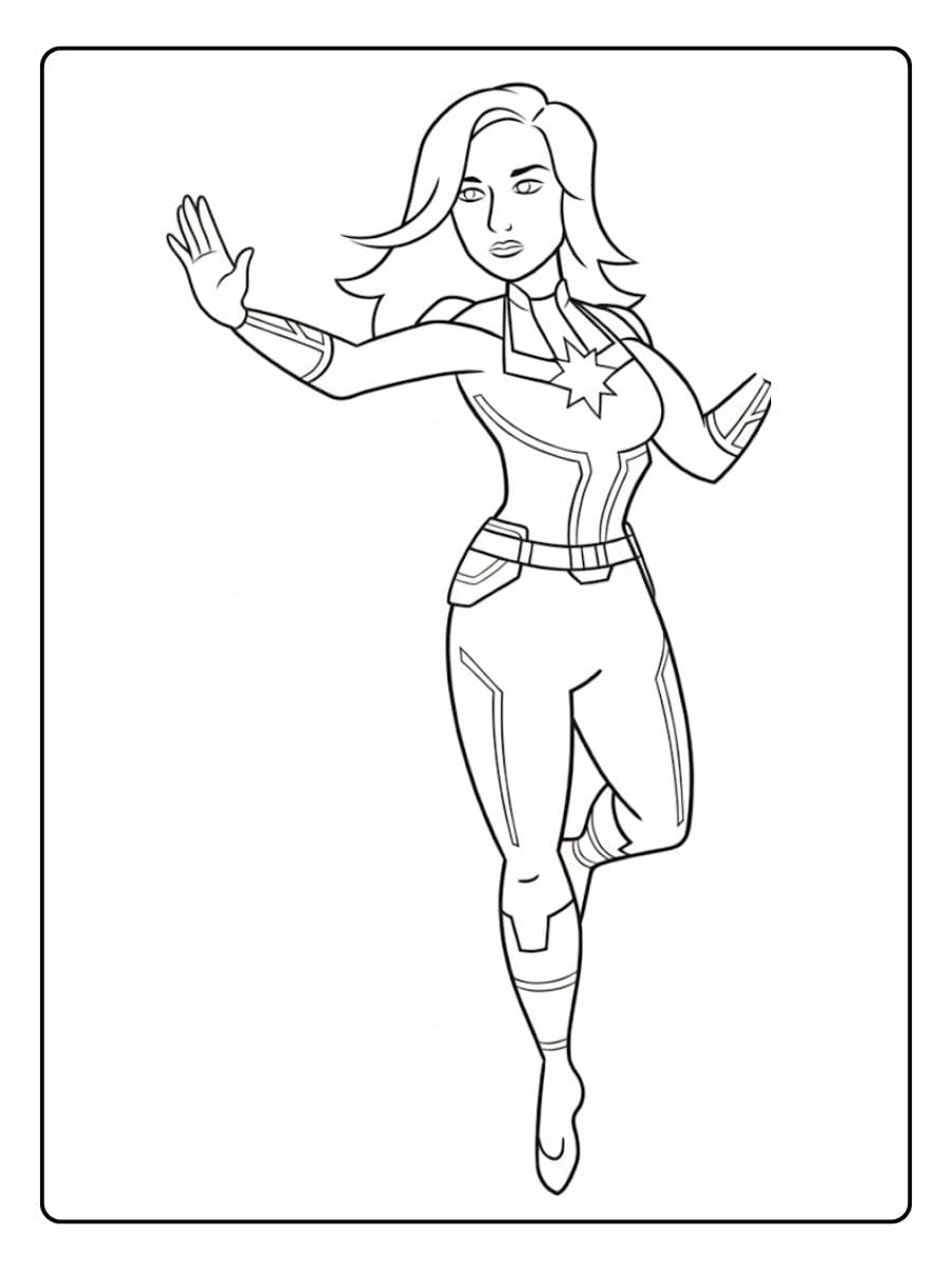Outline Drawing Captain Marvel Floating Pose Coloring Pages