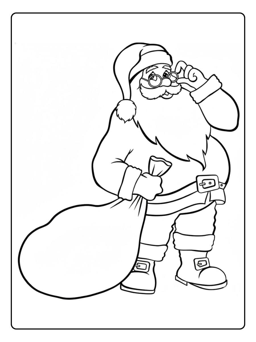 Outline Drawing Santa Coloring Pages with Gift Bag