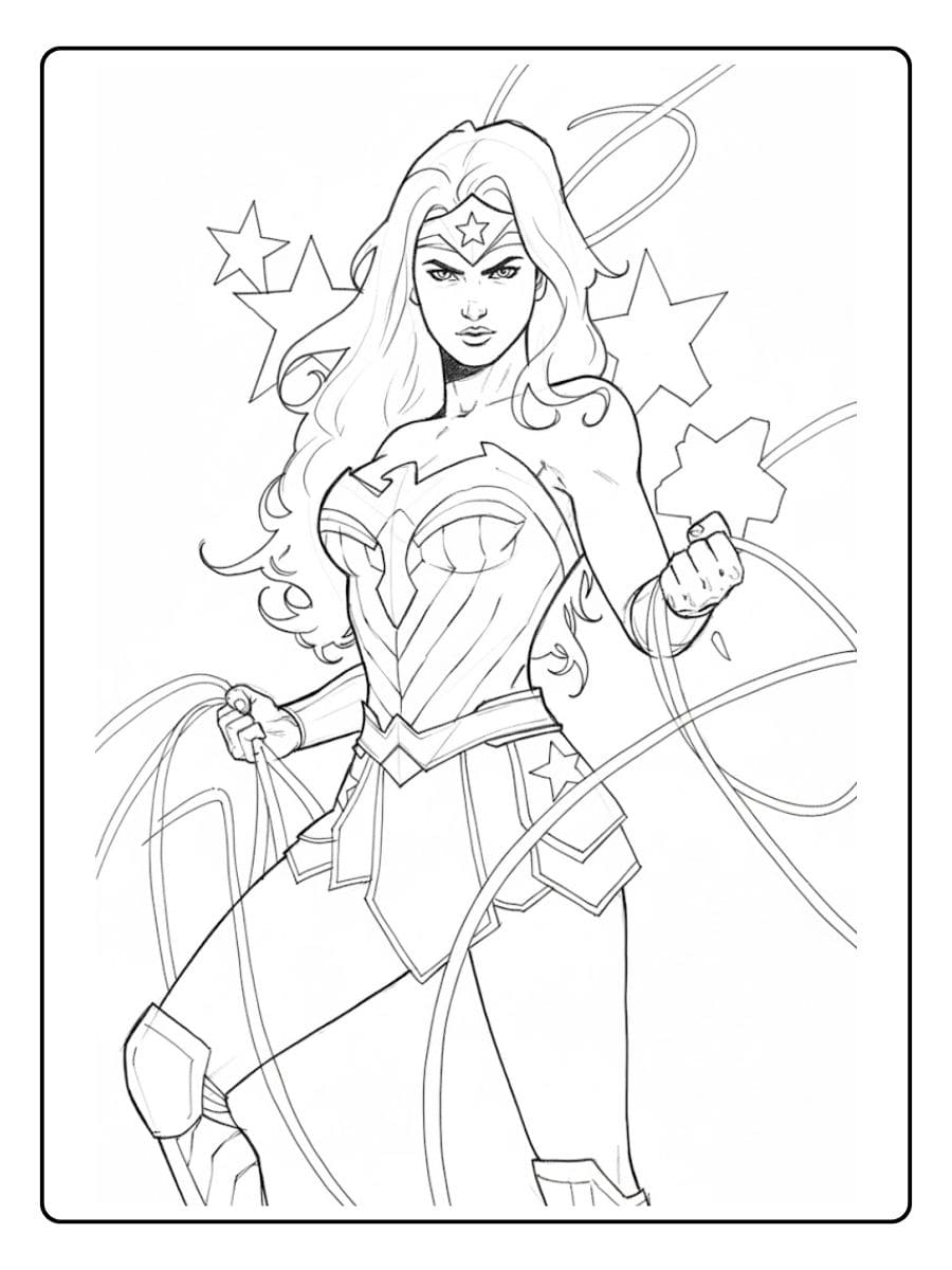Outline Drawing of Wonder Woman for Coloring