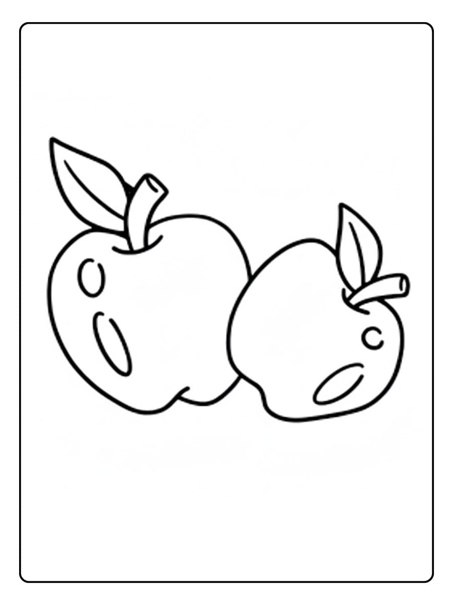 Pair of Apples with Leaves Apples Coloring Pages