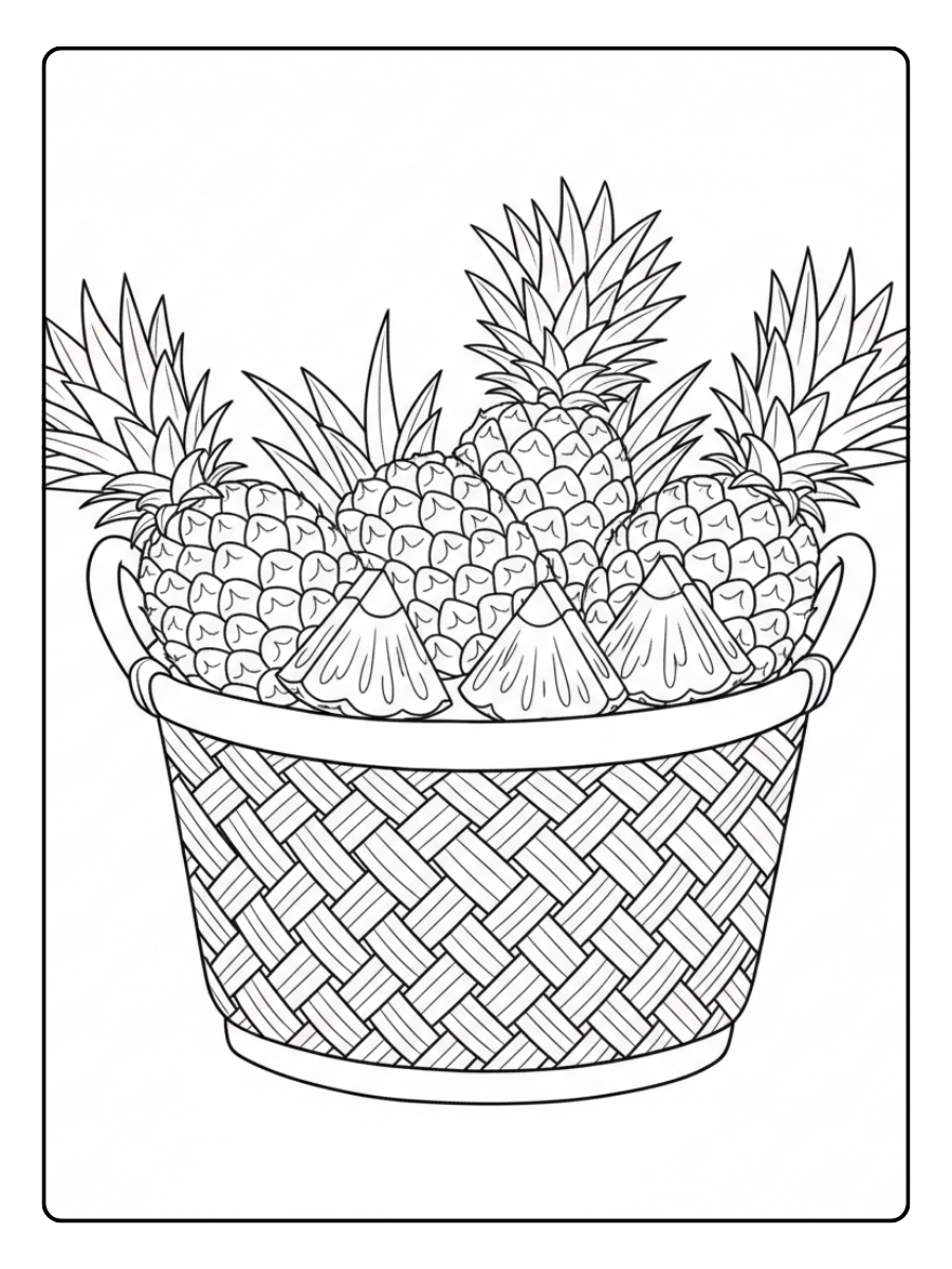 Pineapple Coloring Page – Pineapple Basket
